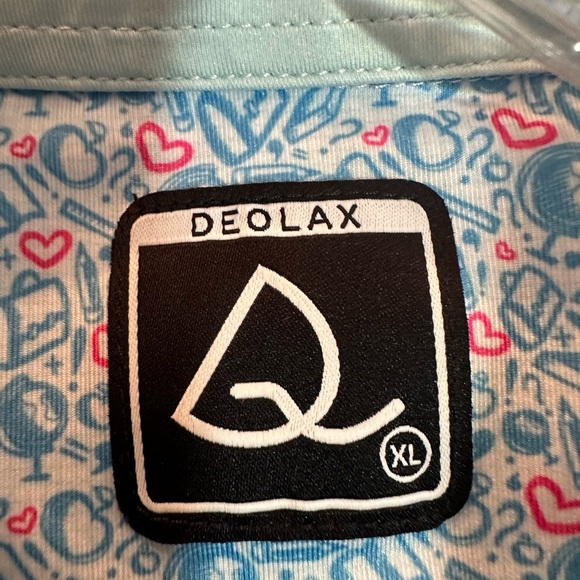 Deolax Polo Shirt Mens XLarge Blue Golf Performance Stretch Teacher School Print - Picture 5 of 6